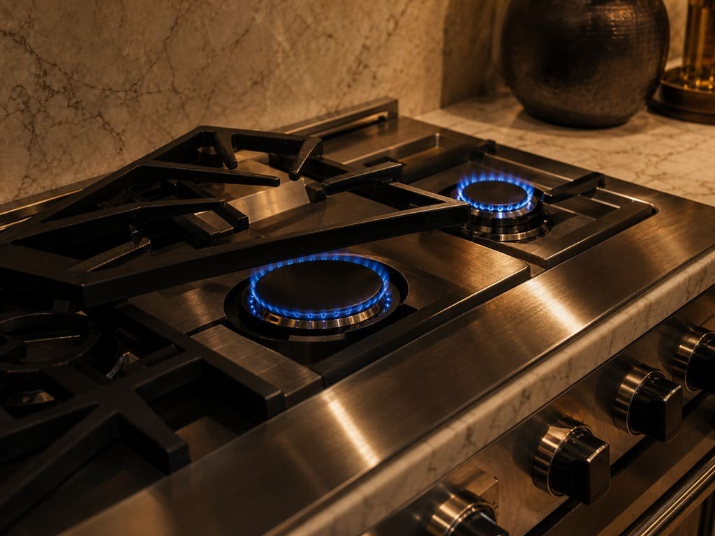Viking professional gas cooktop being repaired in a Novato, CA kitchen